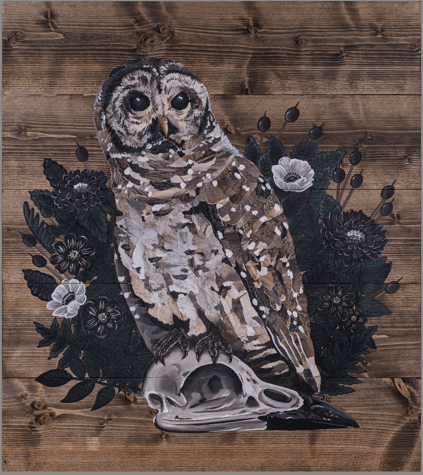 Owl Skull Original Painting - Eccentric Garden