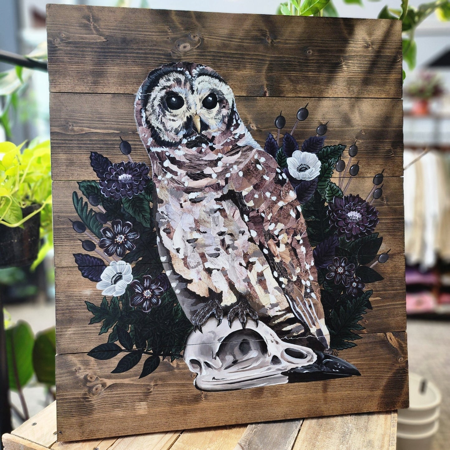 Owl Skull Original Painting - Eccentric Garden
