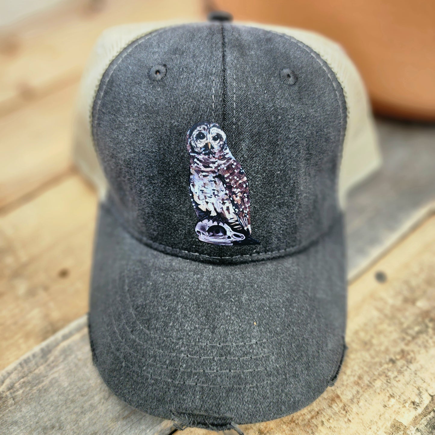 Owl and Bones Distressed Ball Cap