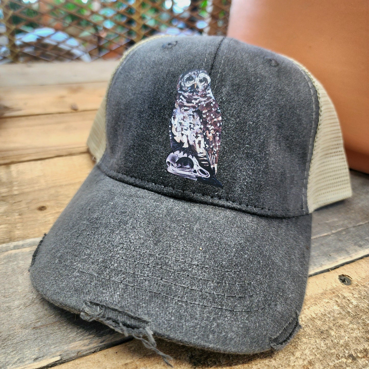 Owl and Bones Distressed Ball Cap