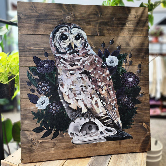 Owl Skull Original Painting - Eccentric Garden