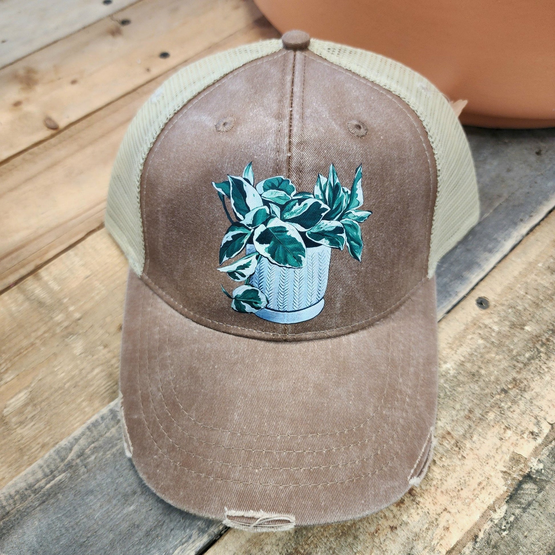 Pearls n Jade Distressed Ball Cap - Eccentric Garden